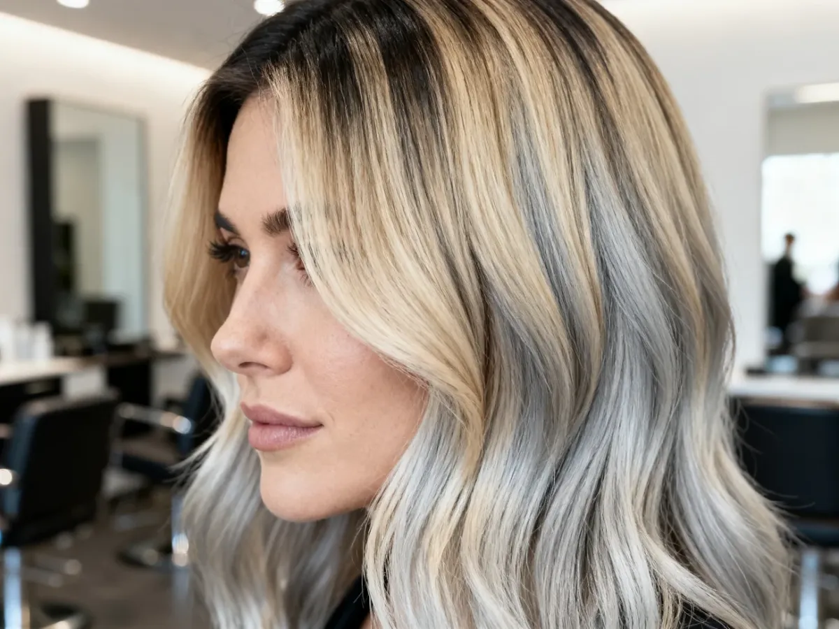 Balayage blending silver strands with soft dimensional highlights