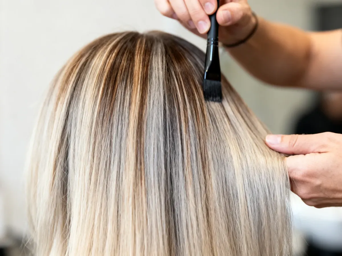 Hairstylist creating blended balayage highlights and lowlights